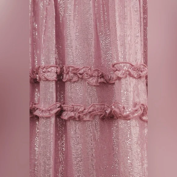 Anthropologie x BHLDN Juniper Metallic Tiered Backless High-Neck Gown